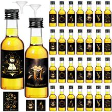 36/4pcs 0.85oz-1.7oz Mini Christmas Liquor Bottle,Beverage Dispensing Bottle,Clear Plastic Bottle,With Black,Golden And Silvery Lids,And With 9 Different Patterns Christmas Labels,Such As Elk, Ball, Christmas Tree, Snowflake And So On,Suitable For Christmas,Birthday Party,Wedding Decoration.