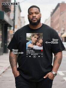 Customized Personalized Commemorative Gifts And Men's Casual T-Shirts, Add Your Own Photos (Family Portrait/Selfie/Pet Photo/Friend Photo/Couples Photo/Girlfriend Photo/Gift/Couple Logo) And Text, Design Your Father's Day And Mother's Day Personalized Printed T-Shirts. - Black - View 1
