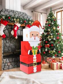 3pcs Santa Claus Stacking Gift Box Set, Christmas Decoration Box, Vibrant Winter Decor, Christmas Party Decoration, Christmas Tree Ornament, Home Christmas Decor, Christmas Decoration, Christmas Gift, Winter Decoration, Christmas Party Favor, Family Gathering Supplies, Holiday Accessories, Fireplace Decor, Home Decor, Room Decor, Christmas Photography Props, Christmas Party Backdrop Decoration - Multicolor - View 9