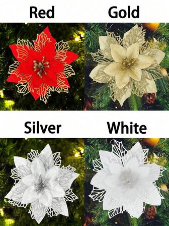 10개 글리터 포인세티아 인공 크리스마스 꽃, 멀티 컬러 포인세티아 크리스마스 트리 장식 (클립 포함), 글리터 포인세티아, 크리스마스 장식, 홀리데이 액세서리, 크리스마스 트리, 화환, 글리터 포인세티아 크리스마스 트리 장식품, 홀리데이 데코 DIY 포인세티아 화환, 파티 데코 크리스마스 트리 화환 포인세티아 인공 웨딩 플라워 데코 파티 호의 클립