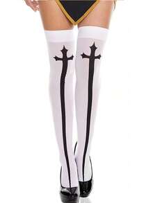 1 Set Women's Nun Costume Outfit (Includes Headpiece, Scarf, Cross, Thigh High Socks) For Halloween Party Role Play