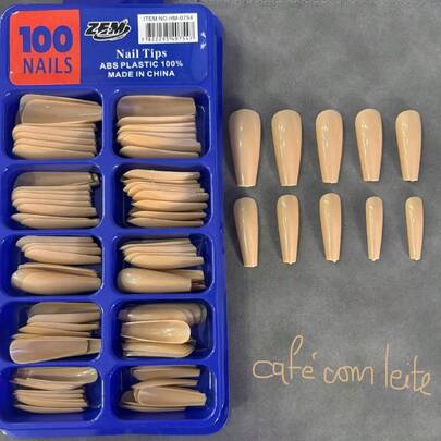 Kit 100 Unhas Tips postiça Bailarina realista várias cores