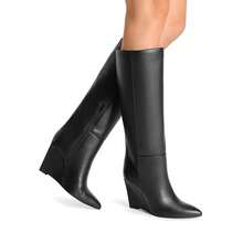 Women's Wedge Heel Knee High Boots Pointed Toe Side Zip Tall Boots Solid Color Retro Fashion Y2k Boots For Autumn/Winter