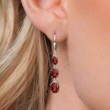 Gem Stone King 3-Stone Leverback Drop Dangle Earrings Women |   925 Sterling Silver |   Gemstone Birthstone |   Oval 8X6MM 7X5MM And 6X4MM |   Fine Jewelry Gifts Her Mom Women Wife - 石榴石,一月 - 查看 3