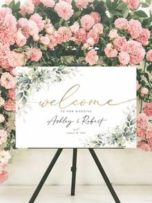 1件装 - 定制绿色婚礼欢迎牌，定制无框帆布海报 - 购买产品：婚礼欢迎牌、桉树婚礼牌、桉树绿色婚礼装饰、绿色婚礼装饰、派对装饰 - 彩色 - 查看 5