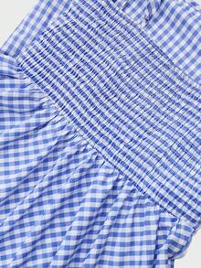 Women's Sleeveless Plaid Print Waist Flare Dress With Knit Cardigan, Bohemian Print Outfit For Date - Blue and White - View 7