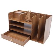 Desk Organizer With Adjustable File Holder, Mail Organizer Worktop With Drawer, 4-Tier Desktop Organization And Desk Accessories For Home Office School Supplies, Wooden File Folder - 櫻桃木色 - 查看 9