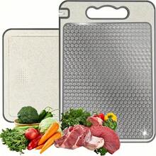 1pc Double-Sided Stainless Steel Cutting Board, Diamond Textured Non-Slip Kitchen Chopping Board, Anti-Scratch Design With Juice Groove, Durable For Meat, Vegetables, Fruits