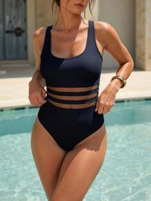 Swim Chiccia Summer Beach Ladies' One-Piece Swimsuit With Mesh Panels - Black - View 1