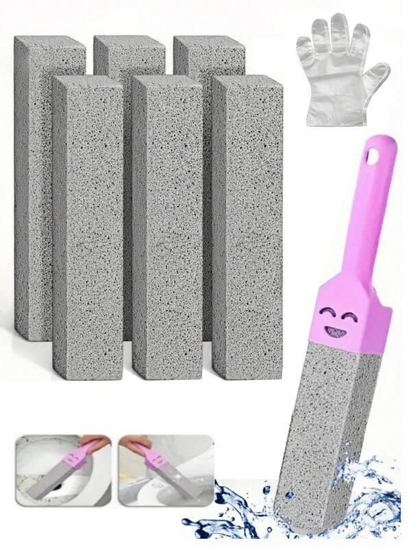 17-Piece Pumice Toilet Brush Set (With Handle) - Bathroom Cleaning Stone For Removing Limescale, Rust Stains, And Dirt From Toilets, Tiles, Sinks, And Bathtubs. Bathroom Cleaning Tool With Ergonomic Handle And Pumice Stone. Bathroom And Toilet Cleaning Brush.