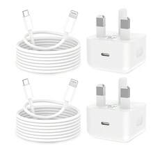 20W PD 快速充电器壁式适配器 + 3.3 英尺/100 厘米高效数据传输快速充电线，兼容 14 Pro Max/14 Pro/14 Plus/14/13/12/11/XS/XR/8/7/6、iPad 系列 - 英規插(220-240V) - 查看 2