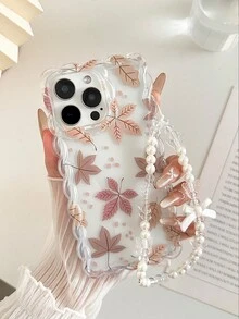 Maple Leaf Painted Braided Wave Edge Minimalist High-End TPU Painted Anti-Fall Phone Case Protective Cover With Handmade Beaded Bracelet Accessory, Compatible With IPhone 16/11/16Pro/16Plus/16ProMax/16E/15ProMax/13/14/12/XS/XR/7G/8PXR/7/8, Painted Compatible With Iphone 15ProMax, Apple 13, 14, 11 Soft Case, P12 Anti-Fall X, 12/14 Painted TPU Anti-Fall Soft Case Phone Case Waterproof Shockproof Scratch Resistant