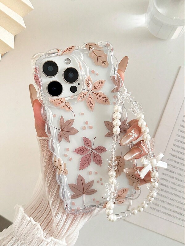 Maple Leaf Painted Braided Wave Edge Minimalist High-End TPU Painted Anti-Fall Phone Case Protective Cover With Handmade Beaded Bracelet Accessory, Compatible With IPhone 16/11/16Pro/16Plus/16ProMax/16E/15ProMax/13/14/12/XS/XR/7G/8PXR/7/8, Painted Compatible With Iphone 15ProMax, Apple 13, 14, 11 Soft Case, P12 Anti-Fall X, 12/14 Painted TPU Anti-Fall Soft Case Phone Case Waterproof Shockproof Scratch Resistant