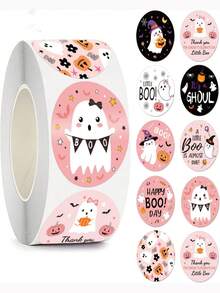 1pc Halloween Fun Sticker Set - Spooky-Cute Skull, Ghost & Scythe Adhesive Labels! Playful & Gratitude-Themed Party Decor Stickers For Girls. Must-Have Self-Adhesive Seals For Gift Wrapping, Treat Bags & Birthday Favors. Features Kawaii Spooky Designs: Smiling Ghosts, Whimsical Skeletons & Mini Scythes.