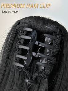 16 Inch Black Straight Heat Resistant Synthetic Claw Ponytail Hair Extensions, Suitable For Women's Daily Use - Black - View 7