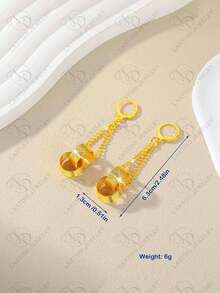 优雅中东女士镀金圆球迪拜珠宝吊坠耳环，配阿拉伯珍珠，派对/婚礼礼物 - 金色 - 查看 6