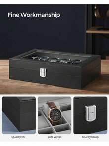 10/6/3 Ranuras Caja de almacenamiento de relojes Día de San Valentín, Caja organizadora de almacenamiento de relojes, Caja de exhibición, Caja de almacenamiento de joyas Día de San Valentín, Día de la Madre, Caja de relojes de PU de gran capacidad, Caja de exhibición de relojes y caja de almacenamiento de joyas - Multicolor - Ver 3