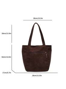 Túi đeo vai tối giản cho nữ, Túi tote vải nhung kẻ, Túi xách nữ có thể gấp gọn dung tích lớn, Túi mua sắm thời trang, Ba lô học sinh - màu nâu - Xem 8