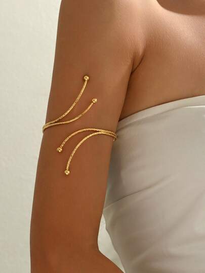 1pc Fashionable Asymmetrical Geometric Metal Bracelet For Women, Minimalist Versatile Adjustable Geometric Open Cuff Arm Decor, Suitable For Music Festivals, Parties, Galas