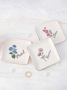 Personalized Floral Jewelry Tray - Custom Watercolor Floral Ceramic Ring Holder, Customized Jewelry Tray, Personalized Wedding Ring Dish, Birthday Gift For Her, Bridesmaid Proposal Gift, Unique Jewelry Storage, Friendship Gift, Jewelry Dish For Birthday, Wedding, Anniversary, Bridesmaid Proposal, Suitable For Home Or Office Use - Multicolor - View 10
