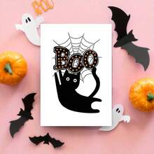 1 Stück Halloween Karte für Katzenliebhaber, süße Katzen Grußkarte, Halloween schwarze Katze Spinnennetz Buh Zuhause Herbst Karte, 5*7 Zoll - mit dickem Umschlag