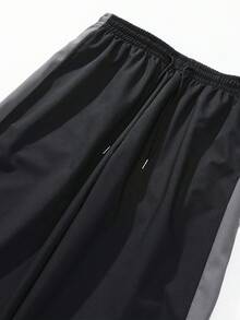 Men's Contrast Color Patchwork Pants, Spring/Autumn High Street Design Functional Casual Straight Leg Trousers - Black - View 4
