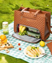 Lunch Tote Bag For Women, 15.6 Inch Laptop Work Bag With Insulated Lunch Box Compartment & Purse Large Capacity Quilted Computer Handbag For Office Business Work Nurse T Eacher Travel Casual - 棕色 - 查看 4