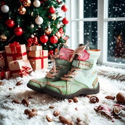 1pair TMA  EYES Women's Fashion Color Blocked Hand Sewn Design Winter Cotton Boots