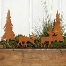 4pcs Rustic Christmas Garden Stake Set - Metal Elk & Spruce Tree Decorations, Outdoor Yard Signs With Anti-Rust Plugs For Holiday Cheer