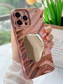 Pink Mirror Element Fashion Rose Gold 3D Wavy Textured + Mirror Slogan Design Phone Protective Case Compatible With IPhone 17/17 Pro/17 Pro Max, 16/16 Pro/16 Pro Max, 15/15 Pro/15 Plus/15 Pro Max, 14/14 Pro/14 Plus/14 Pro Max, 13/13 Pro/13 Pro Max, 12/12 Pro/12 Pro Max, 11/11 Pro/11 Pro Max, X/XS/XR/XS Max, 7/8/7 Plus/8 Plus Spring Birthday Gift - Rose Gold - View 4