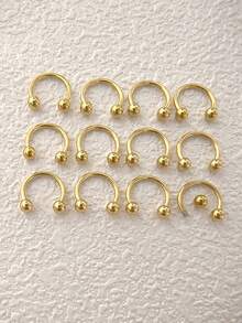 12pcs Stainless Steel Nose Rings, Minimalist Design, Suitable For Night Market, Party, Festival, Birthday Gift For Women