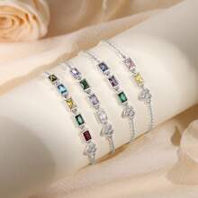 1pc Customized Birthstone Bracelet, Personalized Birthstone Jewelry Gift For Mom, Grandma, Family Birthstone Letter Bracelet, Mother's Day Gift, Expecting Mom Gift - Silver - View 7