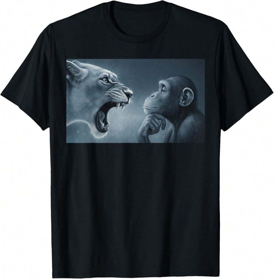On Yelling At Monkey, Monkey And Lion Meme Monkey Thinking T-Shirt - màu đen - Xem 1