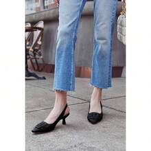 Women's Slingback Kitten Heels Pointed Toe Closed Low Heel Dress Pumps Comfortable Office Party Shoes - 黑色 - 查看 2