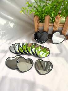 6件迷你心形镜，粉色、白色和黑色可选，简约设计。婚礼礼物镜，玻璃迷你梳妆镜，圣诞派对礼物 - 彩色 - 查看 6