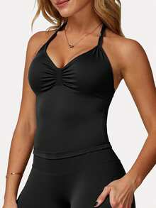 DINBEY Nouveau débardeur de yoga style impact sportif, Top de yoga ajustable pour femmes - Noir - Voir 5