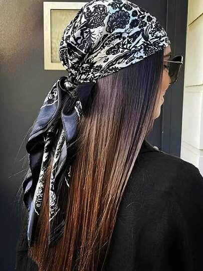 1pc Bohemian Style Vintage Paisley & Ditsy Floral Silk Bandana Scarf, Lightweight Breathable Shawl For Spring/Summer Casual & Outdoor Wear Hair Accessories Fall Head Scarf Soft Headband Autumn Hair Band Soft Head Band For Gifts Winter For Vacation Outfits Woman