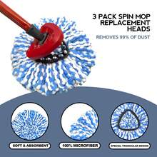 3 Pack Mop Replacement Heads For O-Ceda RinseClean Spin Mop, Microfiber Spin Mop Refills, Easy Cleaning Mop Head Replacement Refill - 藍白色 - 查看 5