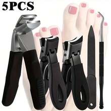 5 pièces Set de coupe-ongles ergonomique pour ongles épais - Acier inoxydable, sans parfum, bord de lame concave, comprend une lime à ongles, idéal pour les ongles de pieds et de mains, outils de soins des ongles Design ergonomique Coupe-ongles à bord tranchant
