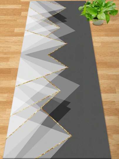 1 Stück schwarzer, weißer und grauer geometrischer Samt-Läufer mit Kristallen, geeignet für Flur, Wohnzimmer, Schlafzimmer, Küche, ganzjährig verwendbar