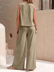 Ladies' Casual Sleeveless Suits Are Suitable For Traveling And Daily Work - 小麥色 - 查看 2