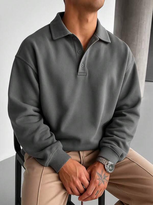 Neue Herren einfarbige, schlichte und vielseitige Halb-Reißverschluss Kapuzenjacke, modischer Kragen Lässig Hoodie für Herbst und Winter