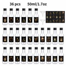 36/4pcs 0.85oz-1.7oz Mini Christmas Liquor Bottle,Beverage Dispensing Bottle,Clear Plastic Bottle,With Black,Golden And Silvery Lids,And With 9 Different Patterns Christmas Labels,Such As Elk, Ball, Christmas Tree, Snowflake And So On,Suitable For Christmas,Birthday Party,Wedding Decoration.