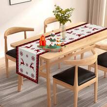 1/25pcs Christmas Red & Black Plaid, Reindeer & Snowflake Printed Linen Table Runner, Suitable For Holiday Parties, Birthday Dinners, Kitchen & Dining Room Decor, Furniture & Home Textile Decor. It Is A Multi-Purpose Home Decor Item Applicable For All Seasons, Perfect For Party/Holiday Decorations, And Also An Excellent Gift For Parents And Friends.