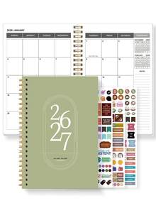 1 Stück 2026-2027 Akademischer Monatsplaner Kalender, +3 Aufkleber, 2-Jahres-Übersicht von Januar 2026 bis Dezember 2027, Registerkarten, Notizen, US-Feiertage enthalten, ideal für Studenten, Lehrer und busy Familien, Büro- und Schulbedarf, Schulanfang