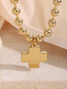 ZIRUISP 1件朋克风钛钢银珠十字架吊坠项链，适合女性日常佩戴，基督教信仰饰品，洗礼礼物 - 銀色 - 查看 11