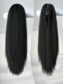 16 Inch Black Straight Heat Resistant Synthetic Claw Ponytail Hair Extensions, Suitable For Women's Daily Use - Black - View 5