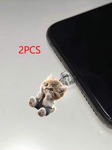 2pcs Cute 2D Acrylic Flat Black Cat Dust Plug, Suitable For Type-C & Lightning Charging Port, Phone Earphone Charging Interface Dust Plug Pendant Decor
