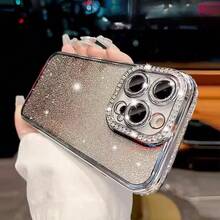 奢华水钻亮片时尚手机壳，电镀工艺，兼容 17/16E/15/14/13/12/11/X/XS Max/XR/Pro Plus、Galaxy、荣耀等机型，生日礼物/派对礼品，国际版，非国内版 - 銀色 - 查看 2