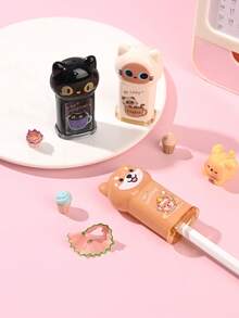 1pc/4pcs Cartoon Pet Pencil Sharpener, Furball Town Series Manual Pencil Sharpener, Cat & Dog Shaped Mini Pencil Sharpener, Multi-Functional Pencil Sharpener, New Creative Acrylic Pencil Sharpener, Stationery Gift, Art Supplies - Multicolor - View 5